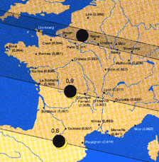 Durchgang der Sonnenfinsternis in Frankreich