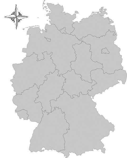 Karte von Deutschland mit Grenzen der Bundesländer und einer Windrose