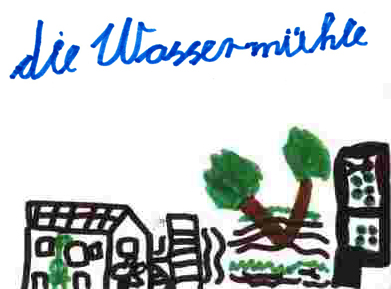 Kinderzeihnung: Wassermühle