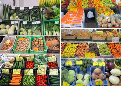 Fotos: Gemüse und Obst auf dem Markt und im Supermarkt