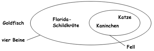 Eingruppierung von Goldfisch, Schildkröte, Katze und Kaninchen, andere Darstellungsweise