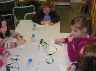 Foto: Kindergruppe beim Anfertigen der Beobachtungszeichnung