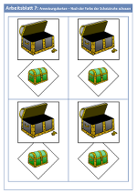 Anweisungskarten – Nach der Farbe der Schatztruhe schauen
