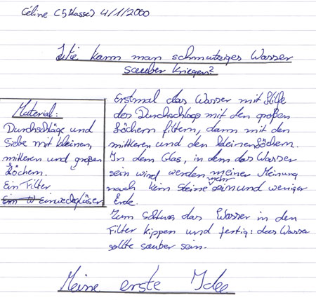Persönliche Niederschrift von Céline (5. Klasse)