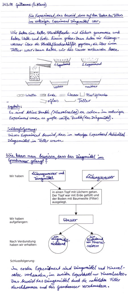 Versuchsprotokoll und Organigramm von Guillaume