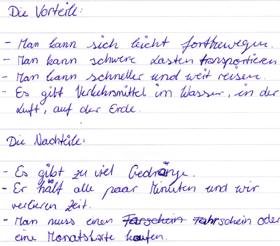 Vor- und Nachteile von Verkehrsmitteln