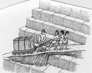 Zeichnung: Lastentransport beim Bau einer Pyramide