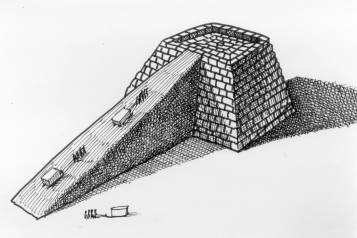 Zeichnung: Lastentransport beim Bau einer Pyramide