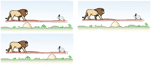 Zeichnung: Ein Löwe und ein Kaninchen auf einer Wippe