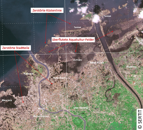 Satellitenbild von Banda Aceh nach dem Tsunami von 2004