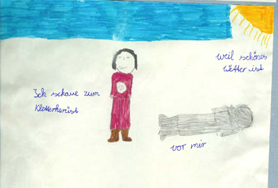 Kinderzeichnung: Ein Mädchen und ihr Schatten