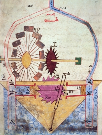 Abbildung der
al-Dschazari-Pumpe aus dem Kitab fi marifat al-hiyal al-handasiyya