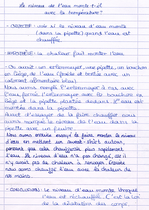 Compte-rendu
de l'expérience sur l'influence de la température sur le niveau d'eau